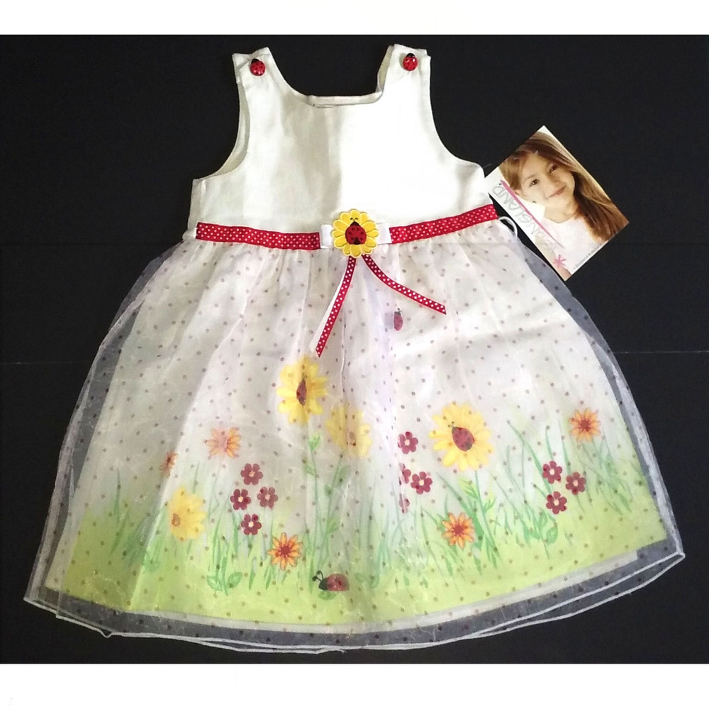 YOUNGLAND LIL LADYBUG LACE OVERLAY POLKA DOT DRESS